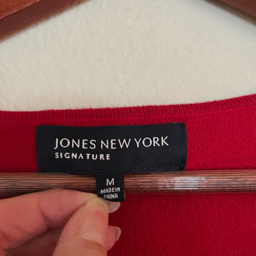 Jones New York Signature Red Beaded Bow Knit Top 3/4 Sleeve Size M - Picture 4 of 11